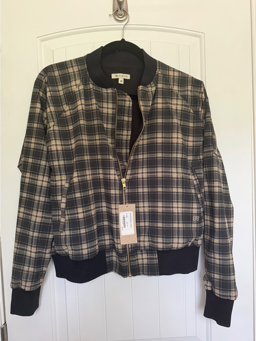 Albion | Bonnie Plaid Bomber Jacket | Black, Beige & Green | Size M